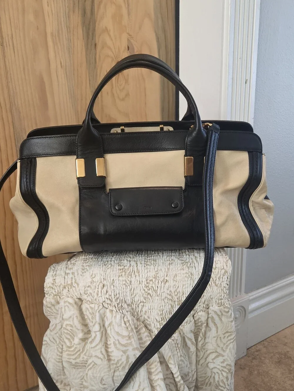 Authentic Chloé Alice Satchel Bag - Bicolor Black & Beige
